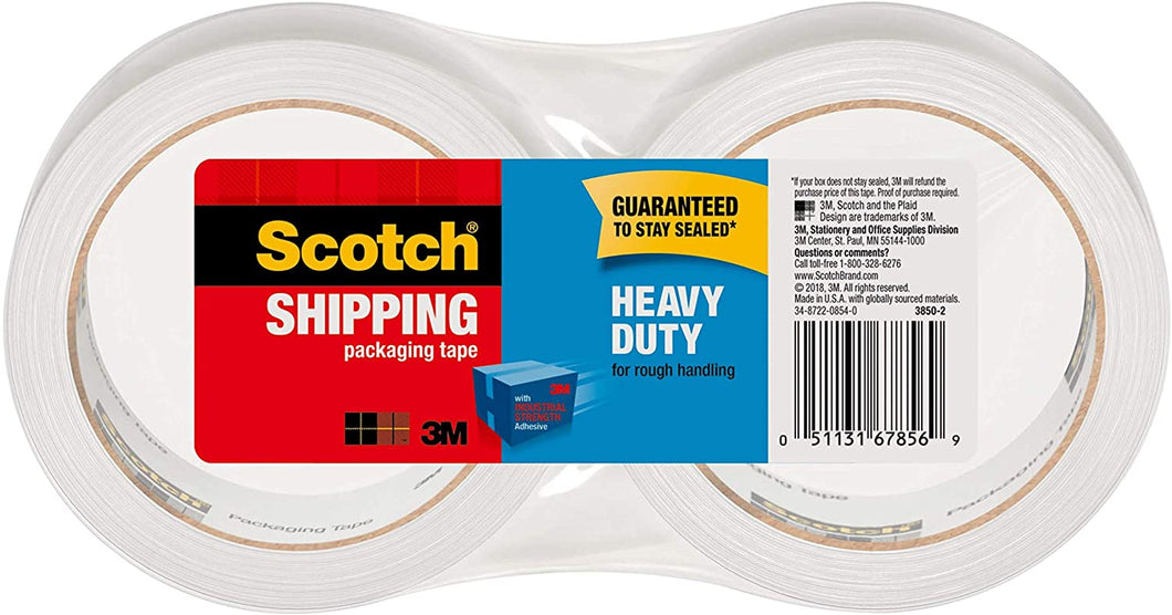 Scotch Heavy Duty Shipping Packaging Tape, 1.88 in x 43.7 yd (48 mm x 40 m)